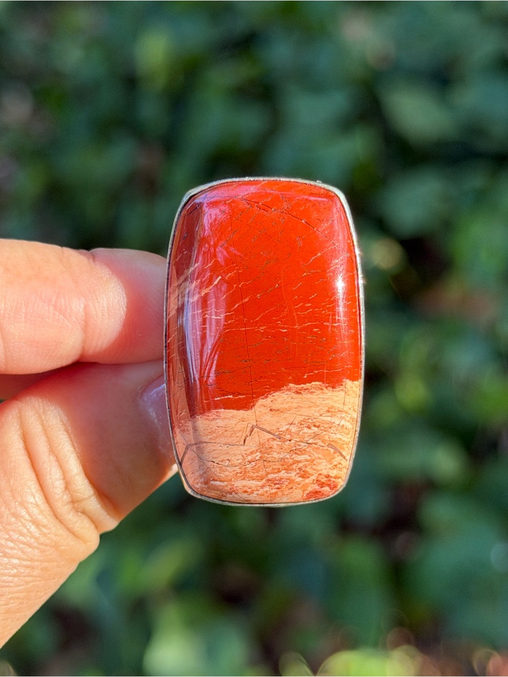 925 Silver Plated Red Jasper Statement Ring Size 6.5